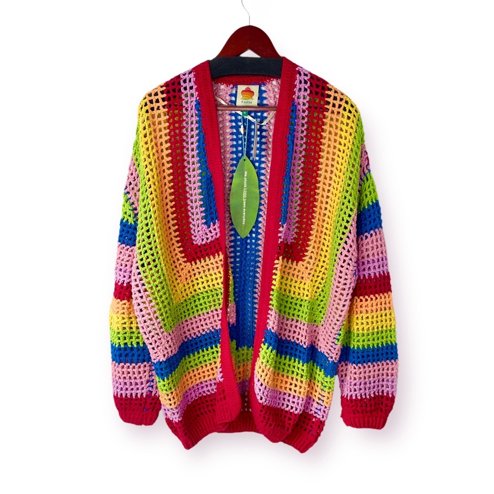 ♦️SOLD♦️Anthropologie Farm Rio Rainbow Crochet Cardigan Sweater Medium NWT - Picture 5 of 15